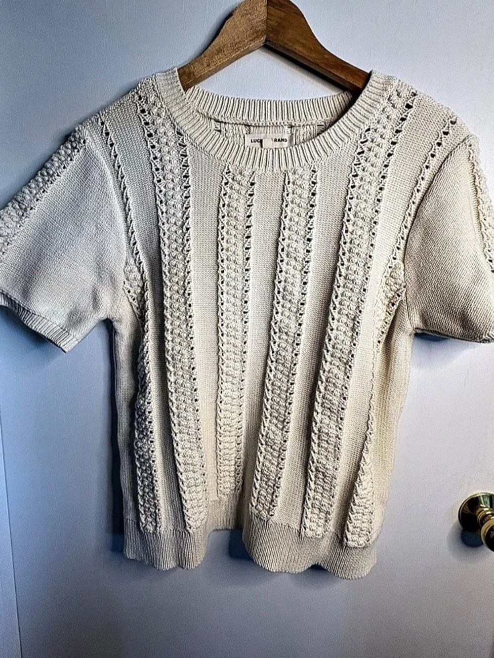 Lucky Brand XXL Cotton Knit Sweater Open Knit Stripes Sort Sleeve Classic Preppy
